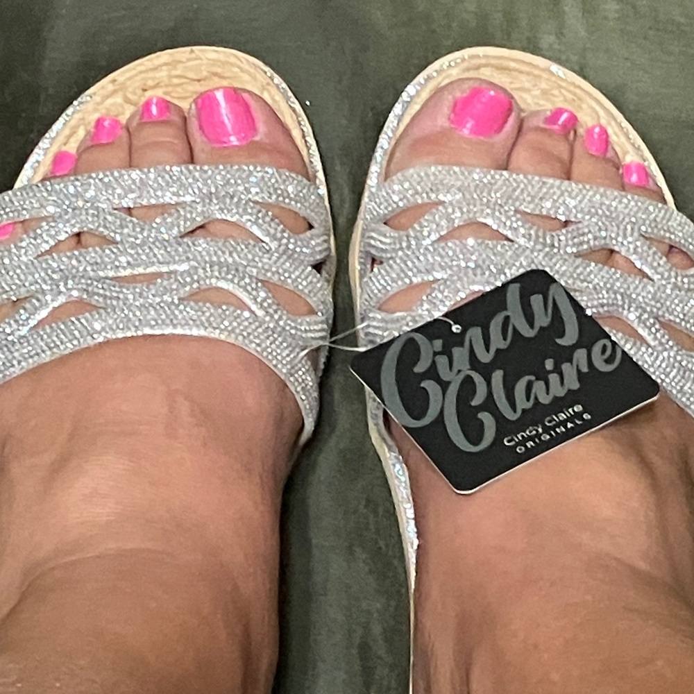 Glitter Woven Slide Sandals silver